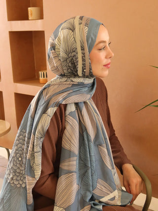 Châle motif Séraflore - Bleu Gris