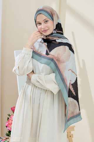 Châle Motif Coquelicot - Fumée