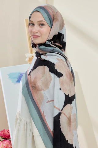 Châle Motif Coquelicot - Fumée