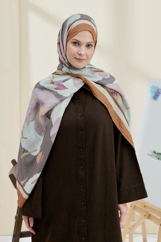 Châle Motif Coquelicot - Caramel