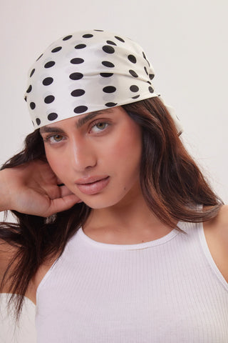 Foulard Carré Satiné Polka Dot - Blanc