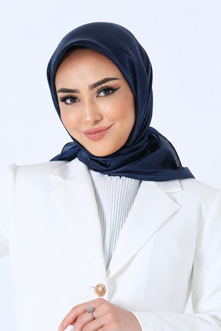 Foulard Satin Cristal - Bleu Marine, vue 2, fond uni sans accessoires