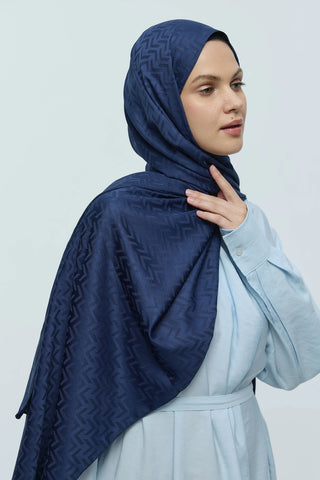 Châle Jacquard Motif Labyrinthe - Bleu Marine