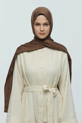 Châle Jacquard Motif Labyrinthe - Brun Foncé