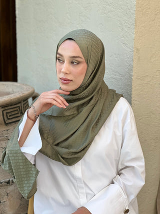 Châle Jacquard Motif Brique - Kaki