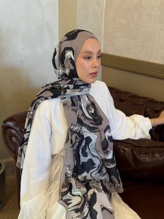 Châle Lina Motif Saphira - Sable Noir