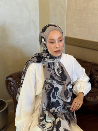 Châle Lina Motif Saphira - Sable Noir