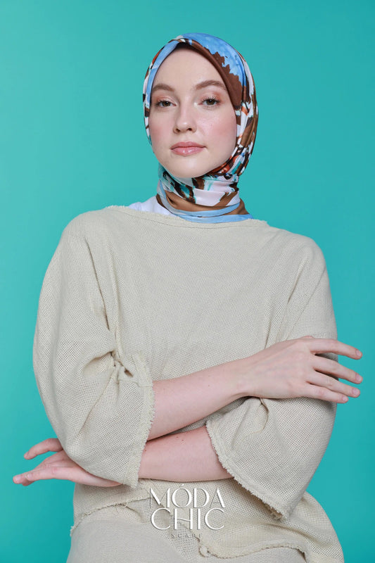 Foulard en sergé Mini coeur - Bleu Clair