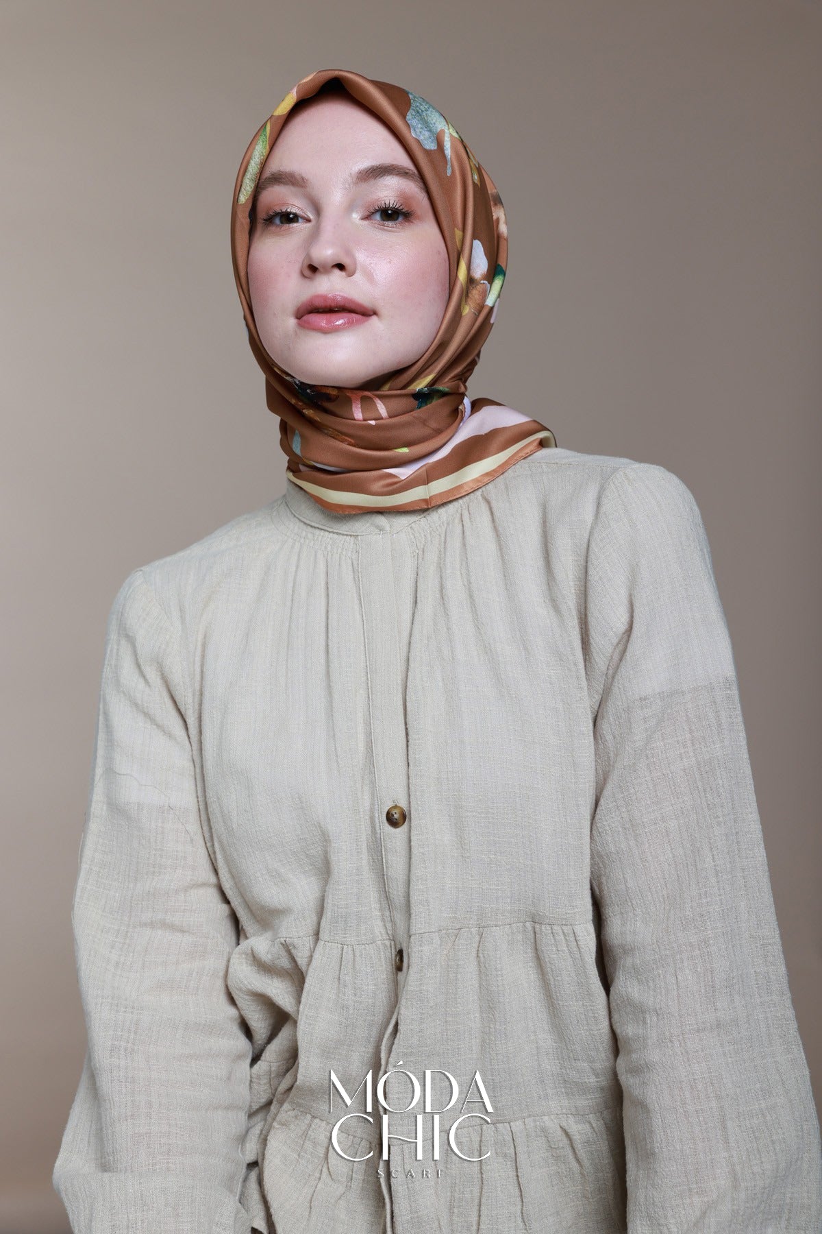 Foulard en sergé Linéaire - Caramel