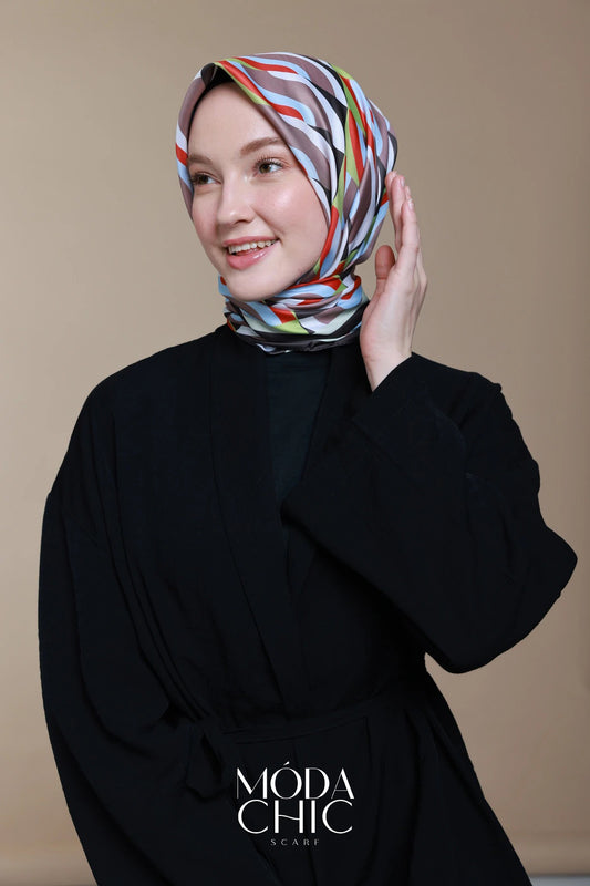 Foulard en sergé Macro-Onde - Brun Amer