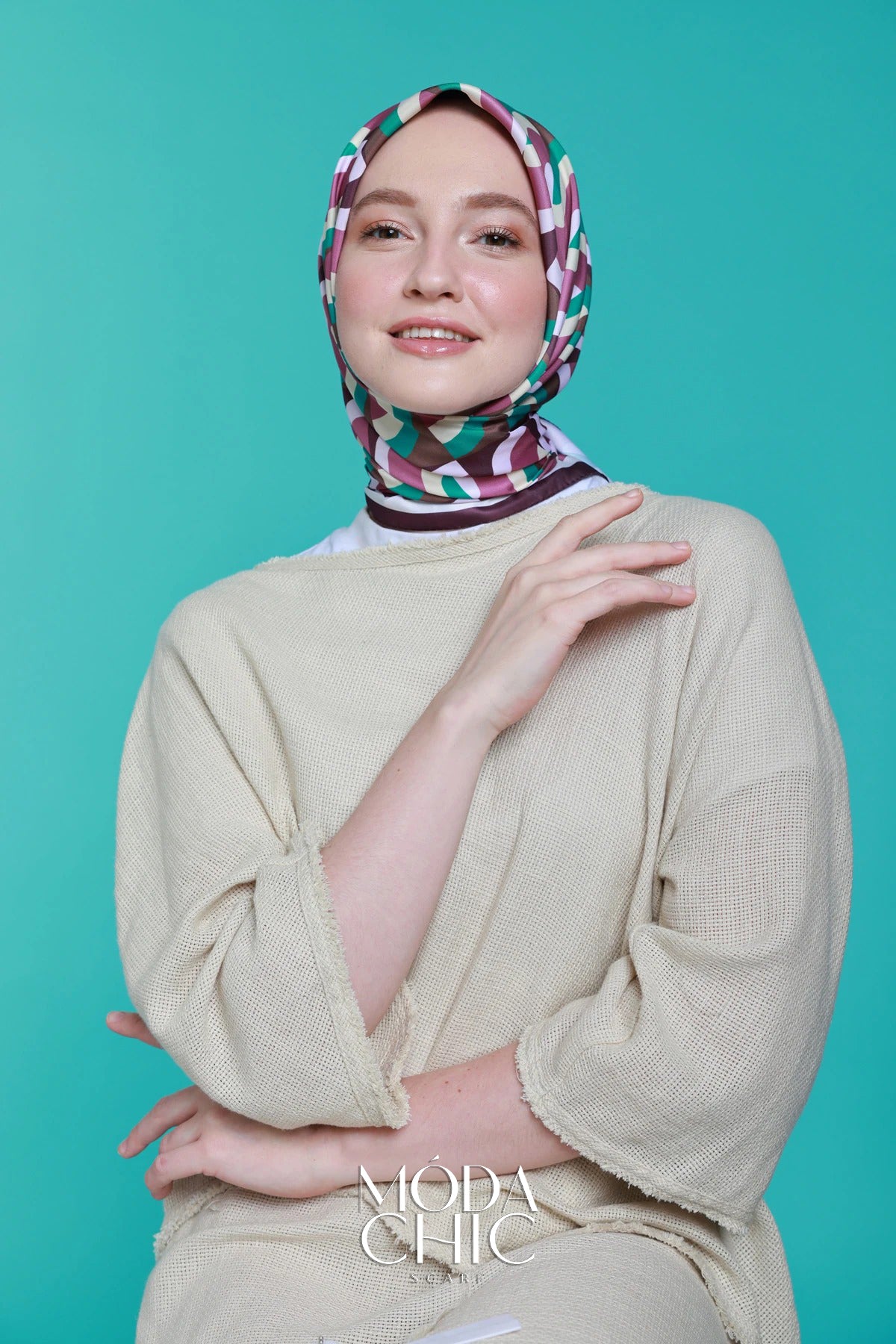 Foulard en sergé Macro-Onde - Prune