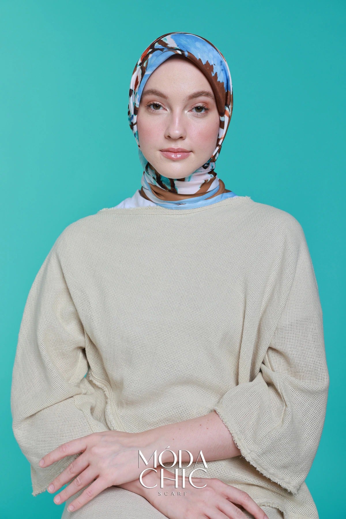 Foulard en sergé Mini coeur - Bleu Clair